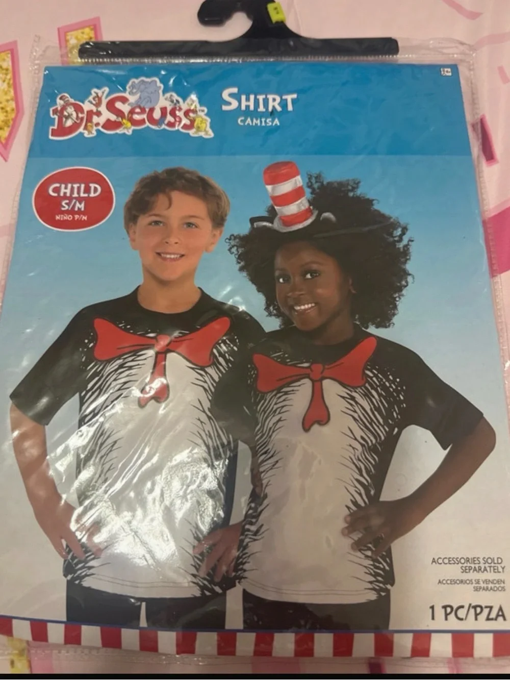Dr. Seuss Cat in the Hat Kids Black & White Shirt with Red Bow size s/m